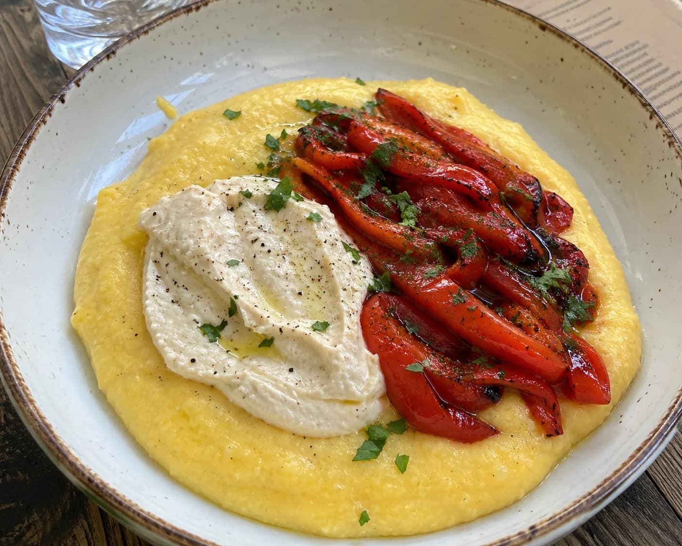 Palenta sa pečenom paprikom i tofu kremom