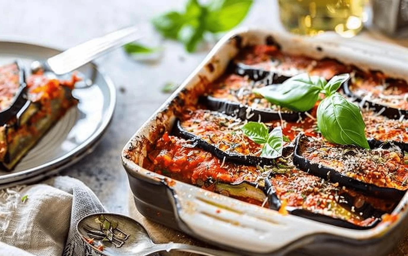 Zapečeni patlidžan sa tofu kremom i paradajzom