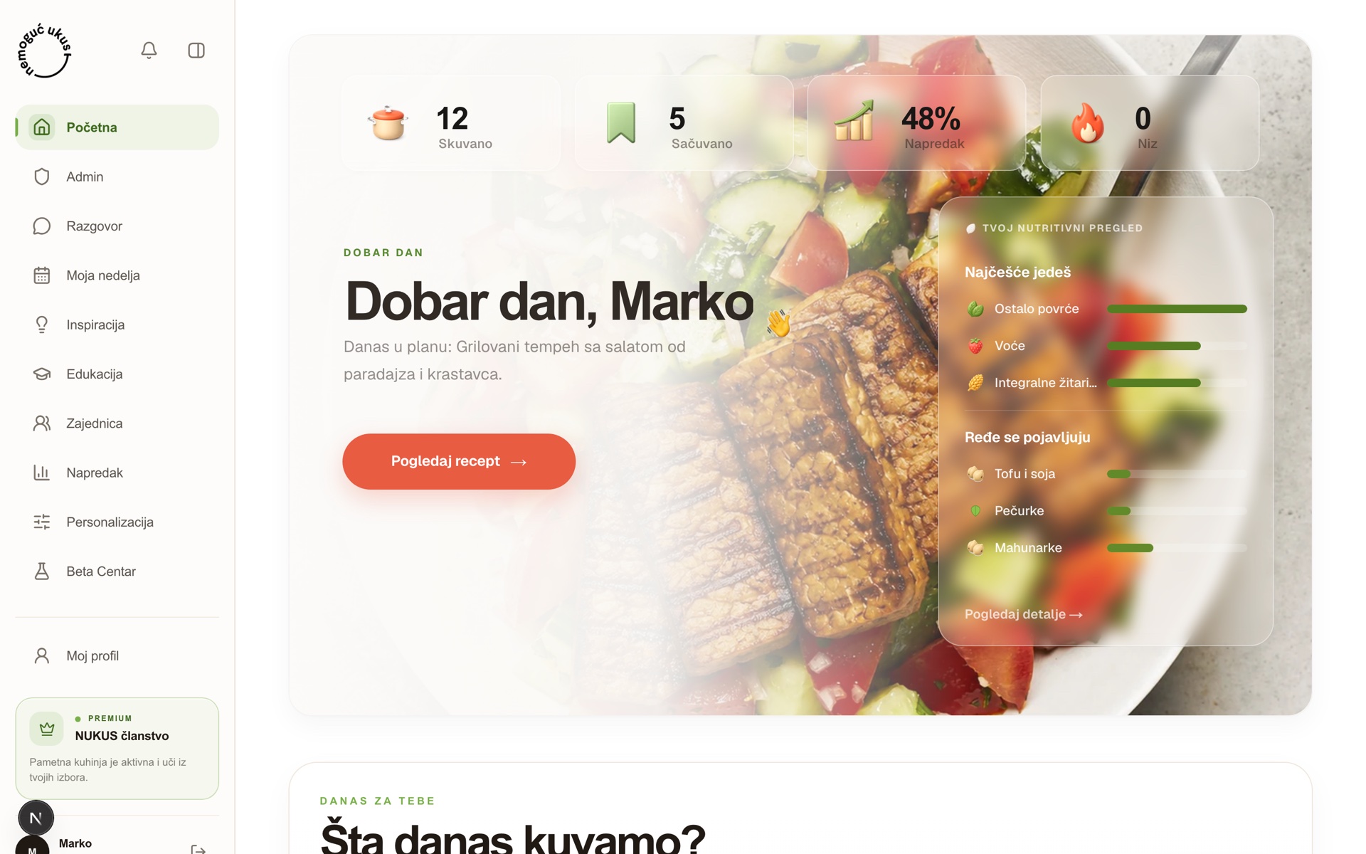 NUKUS Pametna kuhinja — desktop prikaz